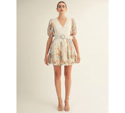 Arose Studio, Inc Women's Floral Garden Border Print Belted Mini Dress In Multi
