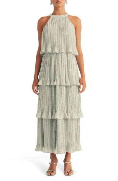 Arose Studio Lauren Tiered Swiss Dot Chiffon Dress In Sage