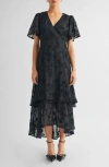 Arose Studio Londyn Flutter Sleeve Gown In Black