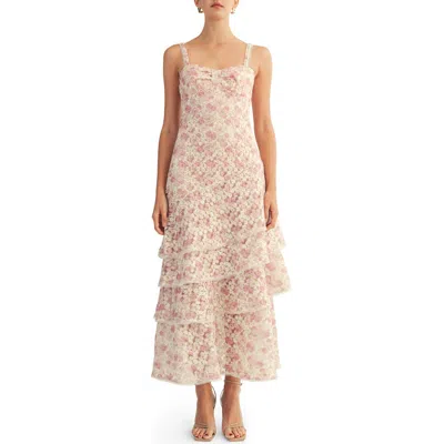 Arose Studio Lorraine Layered Ruffle Sleeveless Maxi Dress In Pink