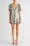 Arose Studio Luna Sequin Puff Sleeve Cocktail Minidress In Gray