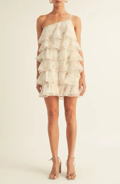 Arose Studio Olivia One-shoulder Tiered Cocktail Minidress