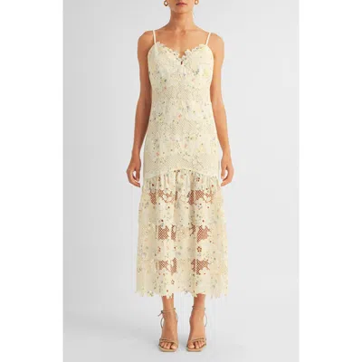 Arose Studio Sabrina Floral Lace Midi Dress In White