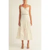 Arose Studio Sam Floral Jacquard Tiered Organza Midi Dress In Cream