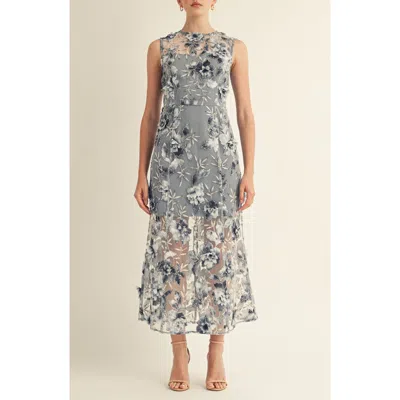 Arose Studio Sorelle Floral Embroidered Sheath Cocktail Dress In Blue