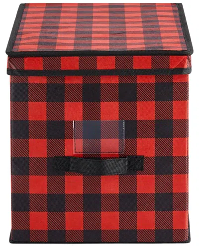 Around The Home Rectangle Fabric Ornament Storage Bin With 128 Compartments In Red