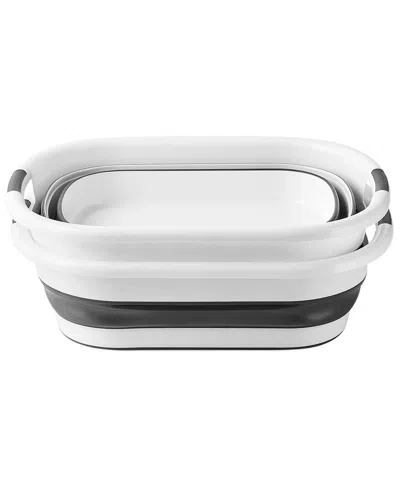 Around The Home Set Of 2 Oval Collapsable Laundry Bins In Gray