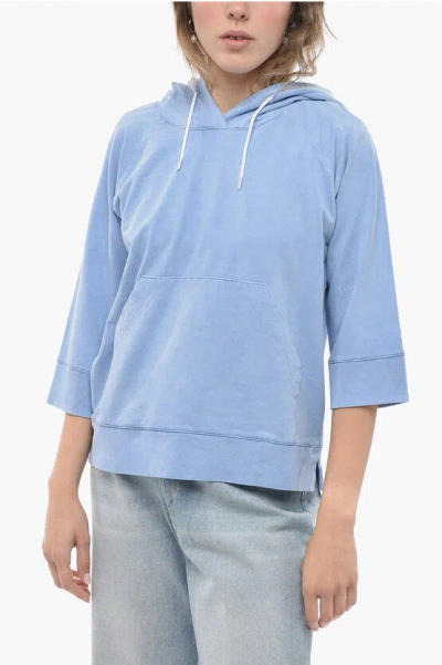 Arovescio 3/4 Sleeve Hoodie With Patch Pocket In Blue