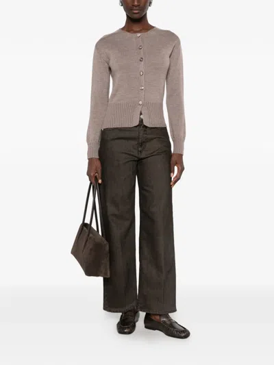 Arovescio Button-up Ribbed-trim Cardigan In Brown