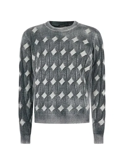 Arovescio Cable-knit Diamond-pattern Sweater In Gray