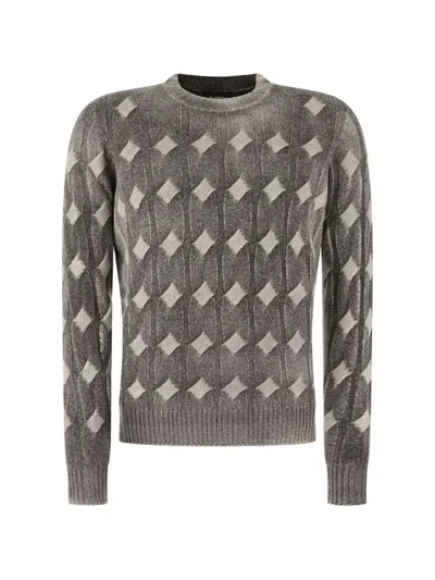 Arovescio Cable-knit Diamond-pattern Sweater In Gray