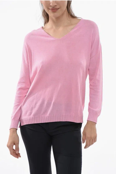 Arovescio Lightweight Cotton V-neck Sweater In Pink