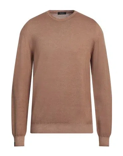 Arovescio Man Sweater Tan Size 44 Merino Wool In Brown