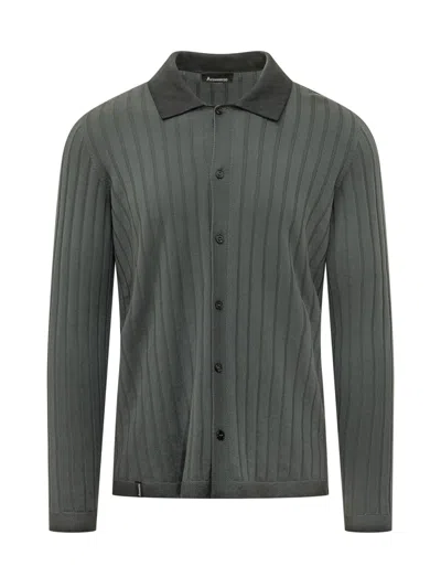 Arovescio Ribbed Knit Shirt With Collared Neck In Graphite