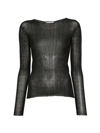 Arovescio Gerippter Pullover Mit U-boot-ausschnitt In Black
