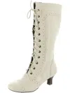 Array Vintage Womens Perforated Lace-up Knee-high Boots In Beige
