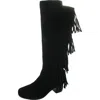Array Womens Fringe Leather Knee-high Boots In Black