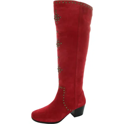 Array Womens Studded Leather Knee-high Boots In Red