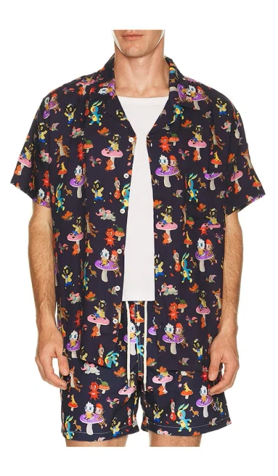 Arrels Barcelona Catch The Wind X Gary Baseman Camp Collar Shirt In Black