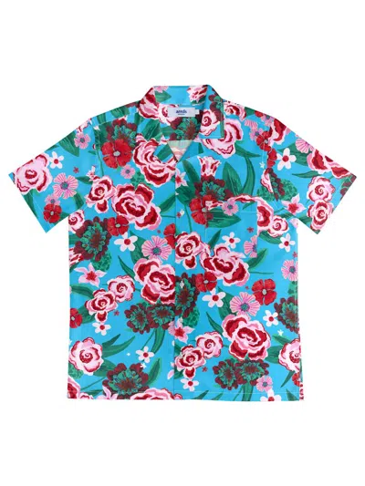 Arrels Barcelona Men's Blue Flowers Camp Shirt In Multi