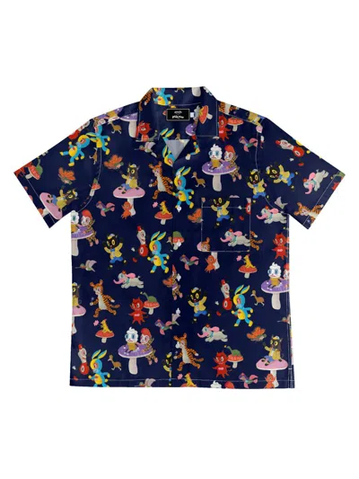 Arrels Barcelona Men's Printed Regular-fit Camp Shirt In Blue