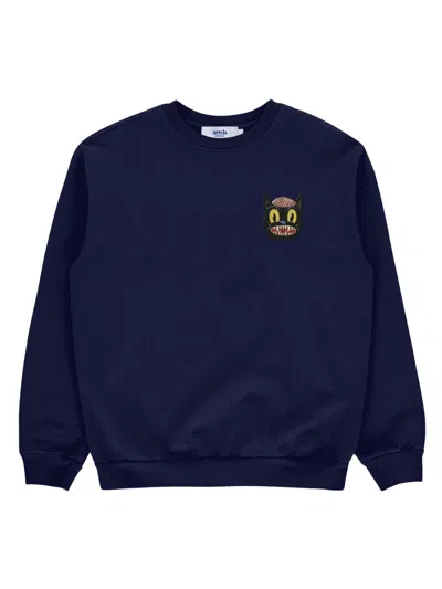 Arrels Barcelona Men's Small Cat Graphic Cotton Sweatshirt In Blue