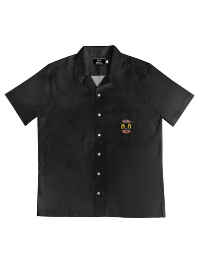 Arrels Barcelona Men's Small Cat Graphic Patch Pocket Camp Shirt In Black