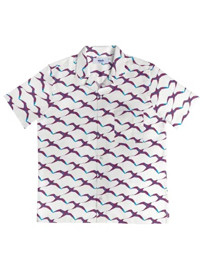 Arrels Barcelona Men's White Birds Printed Camp Shirt In Multi
