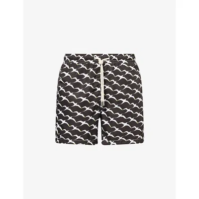 Arrels Barcelona Mens Black Birds Printed Swim Shorts Xl