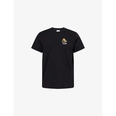 Arrels Barcelona Mens Black Stereo Graphic-print Cotton T-shirt