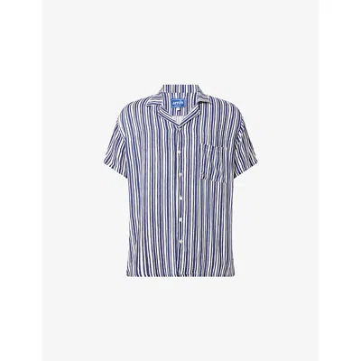 Arrels Barcelona Mens Blue Trazos  X Álvaro Picardo Striped Camp-collar Woven Shirt Xl