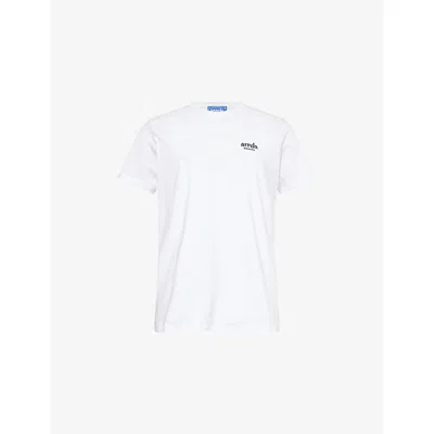 Arrels Barcelona Mens Logo-embroidered Crewneck Cotton T-shirt White Le Bel Ete