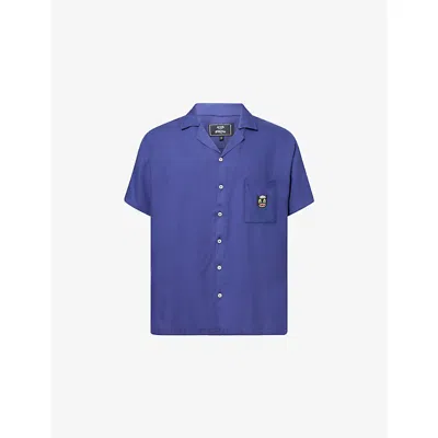 Arrels Barcelona Mens Navy  X Baseman Cat-embroidered Short-sleeve Woven Shirt Xl In Blue