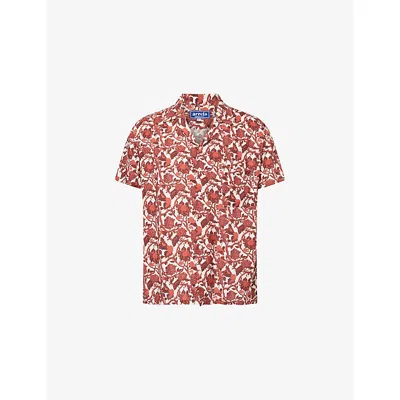 Arrels Barcelona Mens Red Kabak Graphic-print Woven Shirt