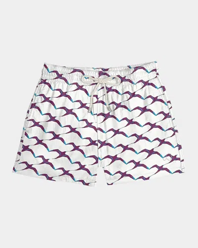 Arrels Men & Apos;s White Birds Swim Shorts In Multi