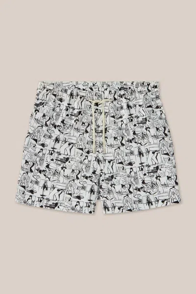Arrels Men's Quentin Monge Classic Swim Shorts In White Vacances In Black