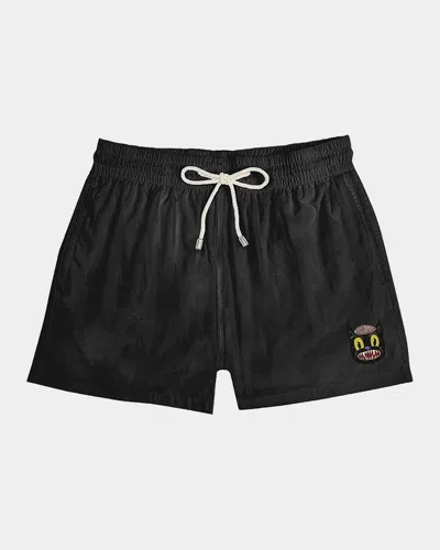 Arrels Small Cat Drawstring Swim Shorts In Black