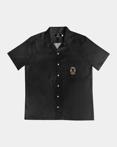 Arrels Small Cat Graphic Patch Pocket Camp Shirt In Black