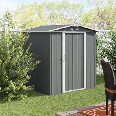 Arrow Ezee Shed Steel Storage 6 X 5 Ft. Galvanized Low Gable In Charcoal,cream
