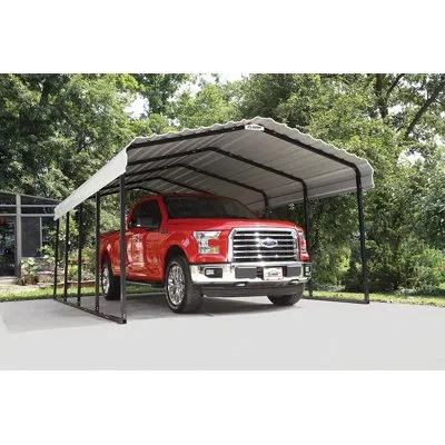 Arrow Galvanized Steel Carport, 12x20x7 In Eggshell