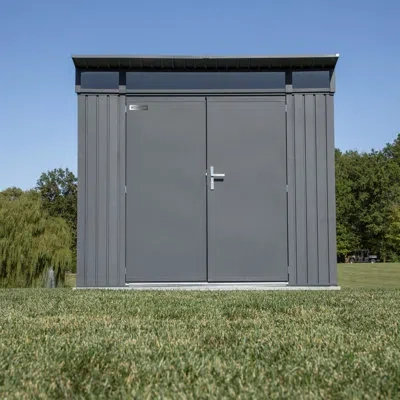 Arrow Sojag 8' X 5' Denali Outdoor Lockable Steel Storage Building With Windows, Anthracite In Gray