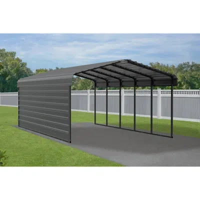 Arrow Steel Carport With 1 Side Wall Kit, 12x24x7 In Black