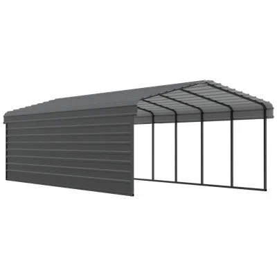 Arrow Steel Carport With 1 Side Wall Kit, 12x29x7 In Black