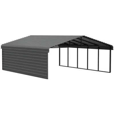 Arrow Steel Carport With 1 Side Wall Kit, 20x24x7 In Black