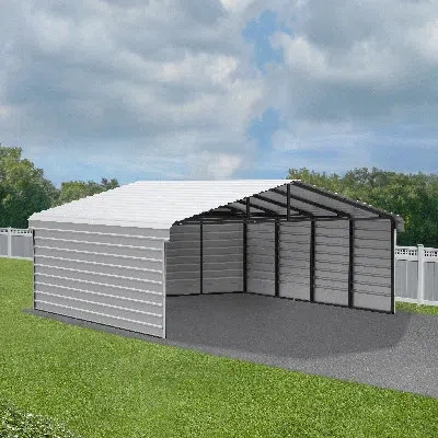 Arrow Steel Carport With 3 Wall Kits, 20x20x07 In Gray