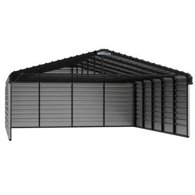 Arrow Steel Carport With 3 Wall Kits, 20x24x07 In Gray
