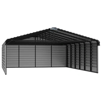 Arrow Steel Carport With 3 Wall Kits, 20x29x07 In Gray