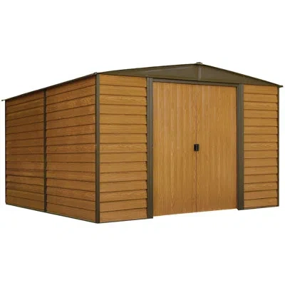 Arrow Woodridge Steel Storage Shed Woodgrain In Black;brown