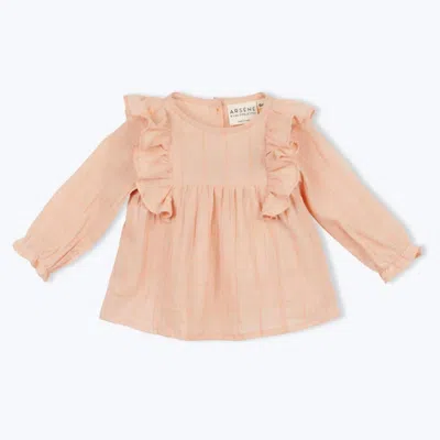 Arsène Et Les Pipelettes Kids' Girl's Creamsicle Check Blouse In Nude In Gold