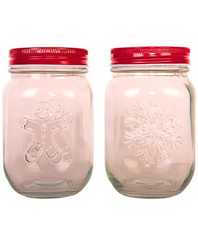 Art & Cook Art+cook Set Of 2 Embossed Holiday Mason Jars In Transparent